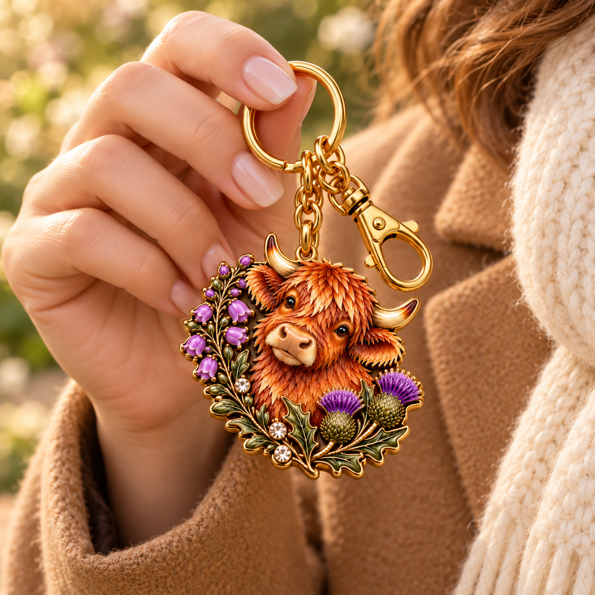 Highland Cow & Thistle 🏴󠁧󠁢󠁳󠁣󠁴󠁿 Scottish Heritage Keepsake Keyring