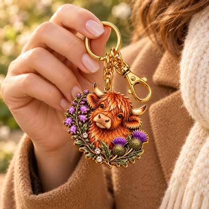 Highland Cow & Thistle 🏴󠁧󠁢󠁳󠁣󠁴󠁿 Scottish Heritage Keepsake Keyring