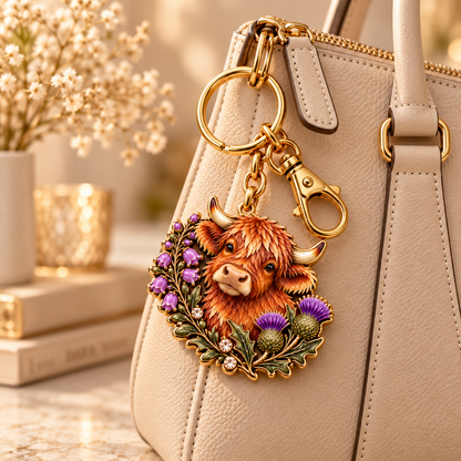 Highland Cow & Thistle 🏴󠁧󠁢󠁳󠁣󠁴󠁿 Scottish Heritage Keepsake Keyring