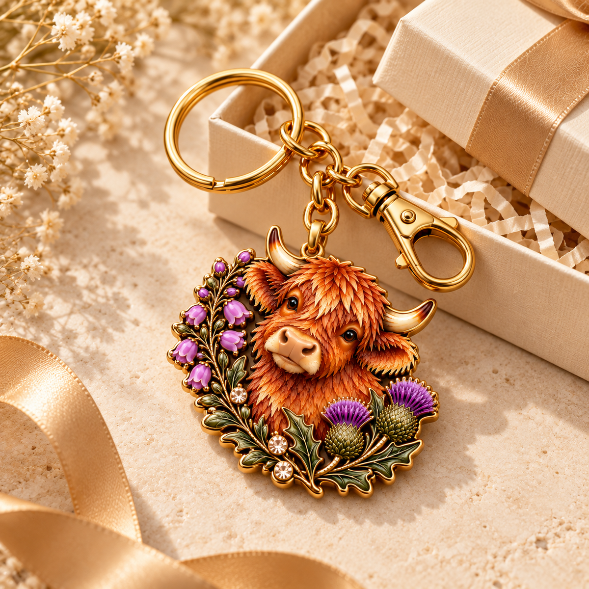 Highland Cow & Thistle 🏴󠁧󠁢󠁳󠁣󠁴󠁿 Scottish Heritage Keepsake Keyring
