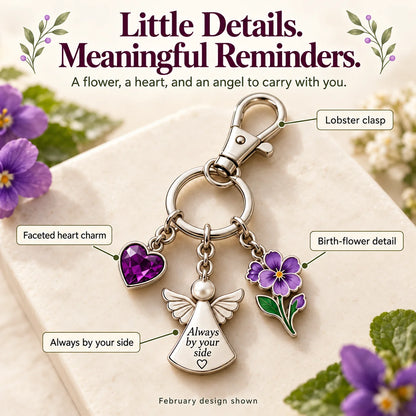 ⏳ Last Day 49% OFF —👼 Always By Your Side: Birth Month Angel & Flower Keychain + Keepsake Card 🌸