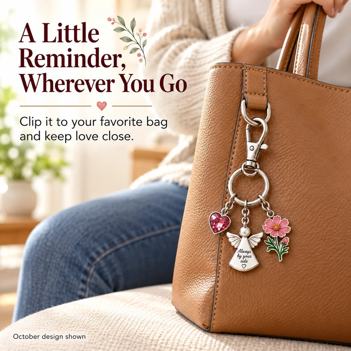 ⏳ Last Day 49% OFF —👼 Always By Your Side: Birth Month Angel & Flower Keychain + Keepsake Card 🌸