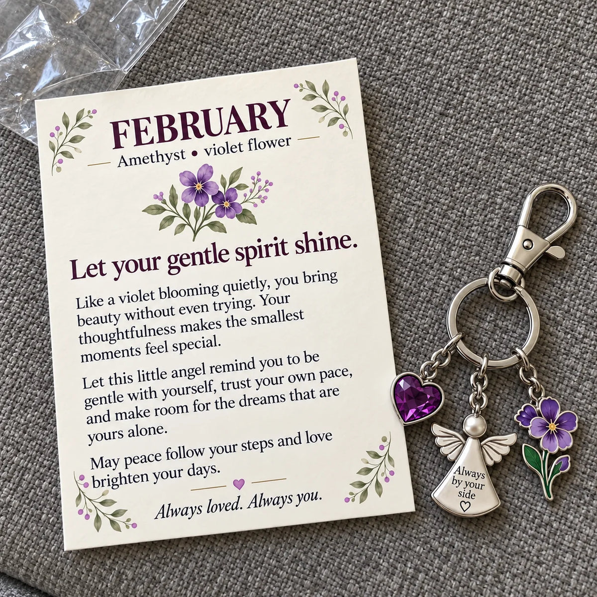 ⏳ Last Day 49% OFF —👼 Always By Your Side: Birth Month Angel & Flower Keychain + Keepsake Card 🌸