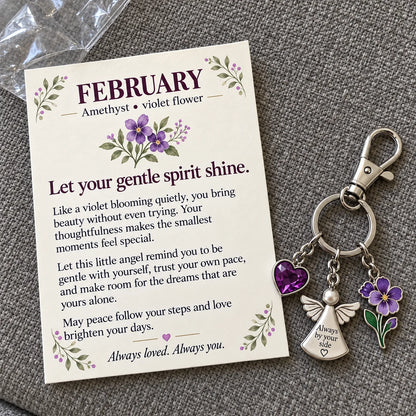 ⏳ Last Day 49% OFF —👼 Always By Your Side: Birth Month Angel & Flower Keychain + Keepsake Card 🌸