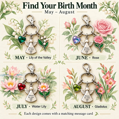 ⏳ Last Day 49% OFF —👼 Always By Your Side: Birth Month Angel & Flower Keychain + Keepsake Card 🌸