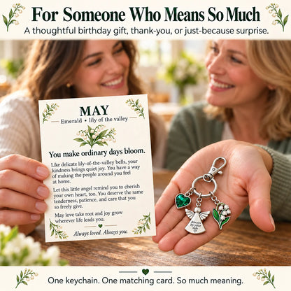 ⏳ Last Day 49% OFF —👼 Always By Your Side: Birth Month Angel & Flower Keychain + Keepsake Card 🌸