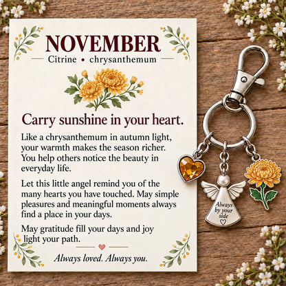 ⏳ Last Day 49% OFF —👼 Always By Your Side: Birth Month Angel & Flower Keychain + Keepsake Card 🌸