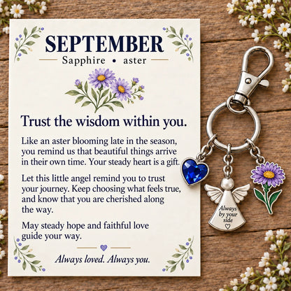 ⏳ Last Day 49% OFF —👼 Always By Your Side: Birth Month Angel & Flower Keychain + Keepsake Card 🌸