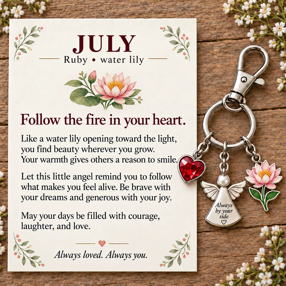 ⏳ Last Day 49% OFF —👼 Always By Your Side: Birth Month Angel & Flower Keychain + Keepsake Card 🌸