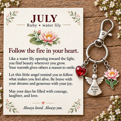 ⏳ Last Day 49% OFF —👼 Always By Your Side: Birth Month Angel & Flower Keychain + Keepsake Card 🌸