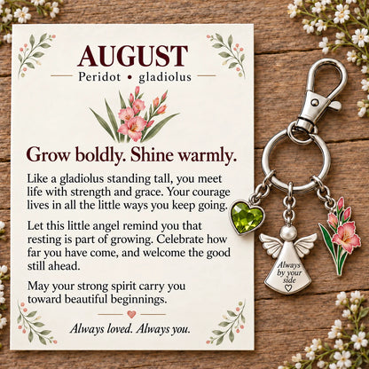 ⏳ Last Day 49% OFF —👼 Always By Your Side: Birth Month Angel & Flower Keychain + Keepsake Card 🌸
