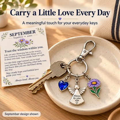 ⏳ Last Day 49% OFF —👼 Always By Your Side: Birth Month Angel & Flower Keychain + Keepsake Card 🌸