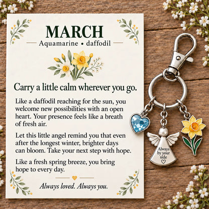 ⏳ Last Day 49% OFF —👼 Always By Your Side: Birth Month Angel & Flower Keychain + Keepsake Card 🌸