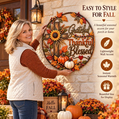🍂 Grateful • Thankful • Blessed Fall Faith Wall Decor ✝️🌻