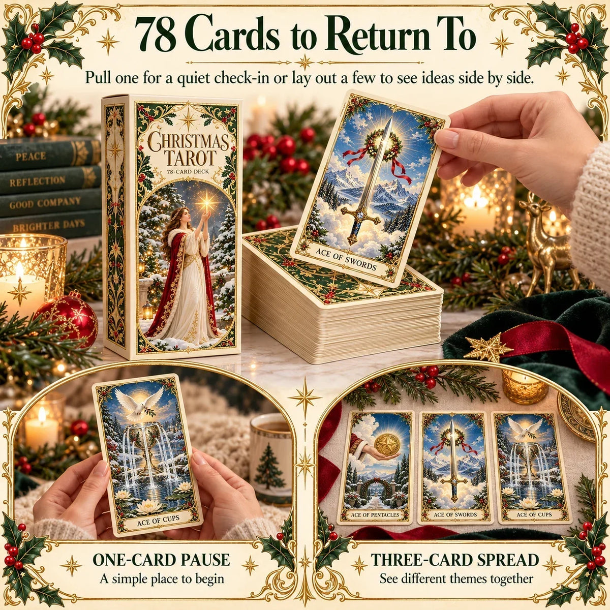 Last Day 48% OFF🎉-🔮 Yuletide Tarot Deck | 78 Festive Cards & A Guided 12-Day Holiday Ritual