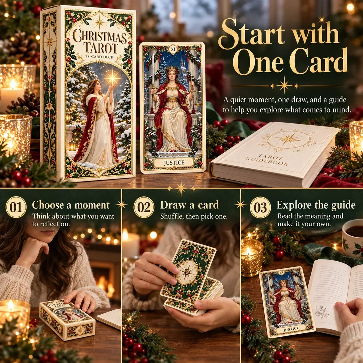 Last Day 48% OFF🎉-🔮 Yuletide Tarot Deck | 78 Festive Cards & A Guided 12-Day Holiday Ritual