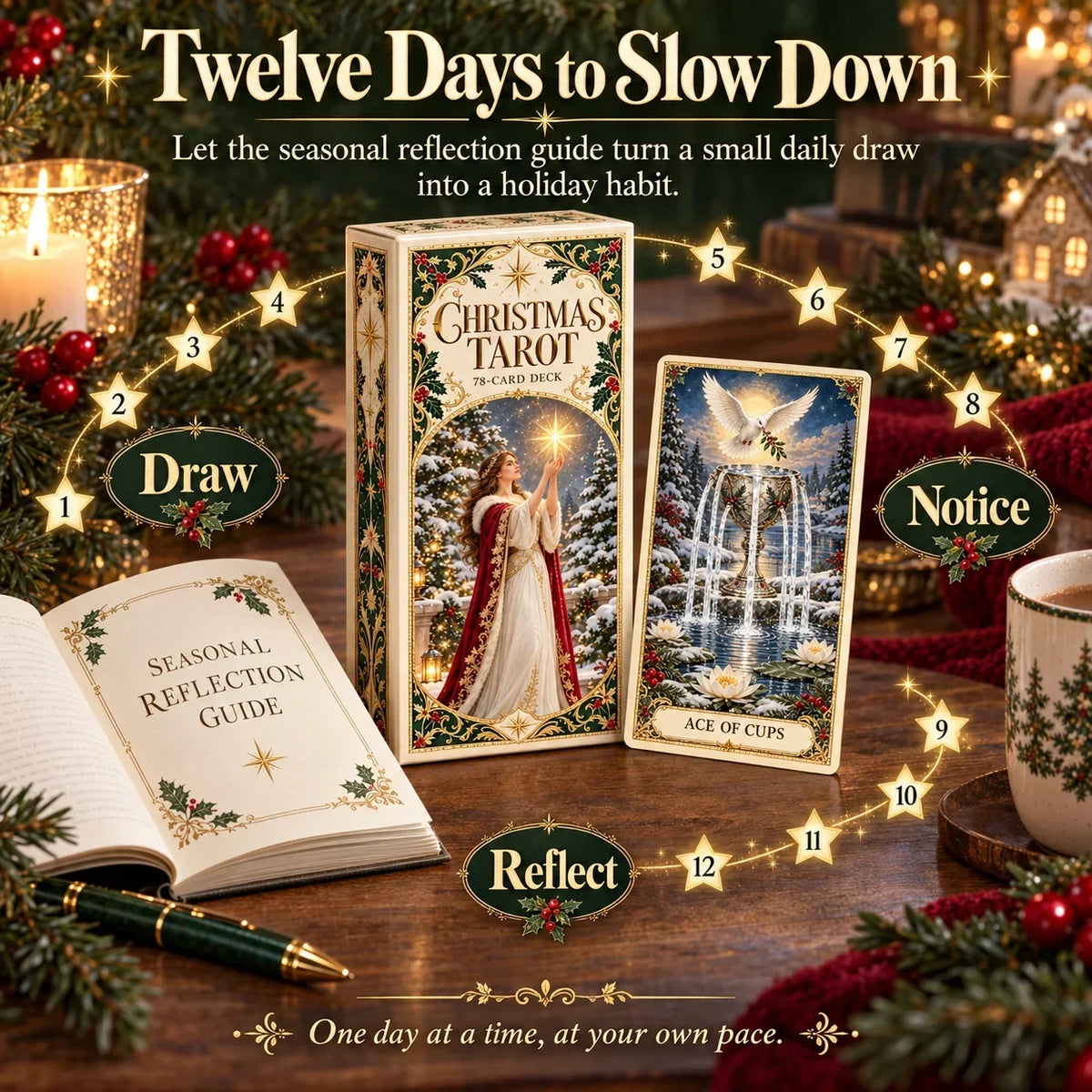 Last Day 48% OFF🎉-🔮 Yuletide Tarot Deck | 78 Festive Cards & A Guided 12-Day Holiday Ritual