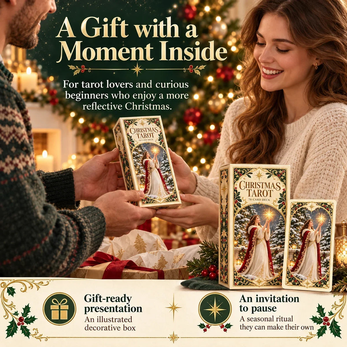 Last Day 48% OFF🎉-🔮 Yuletide Tarot Deck | 78 Festive Cards & A Guided 12-Day Holiday Ritual
