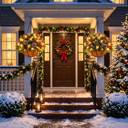 🎄 Last Day 49% OFF 🏆 Pre-Lit Christmas Hanging Basket | Pre-lit, weather-resistant, and zero maintenance🏆