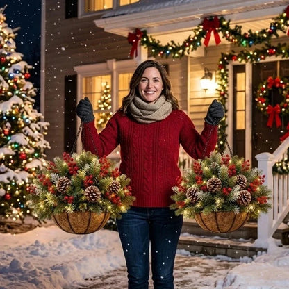 🎄 Last Day 49% OFF 🏆 Pre-Lit Christmas Hanging Basket | Pre-lit, weather-resistant, and zero maintenance🏆
