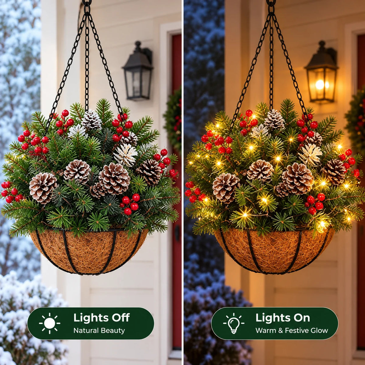 🎄 Last Day 49% OFF 🏆 Pre-Lit Christmas Hanging Basket | Pre-lit, weather-resistant, and zero maintenance🏆