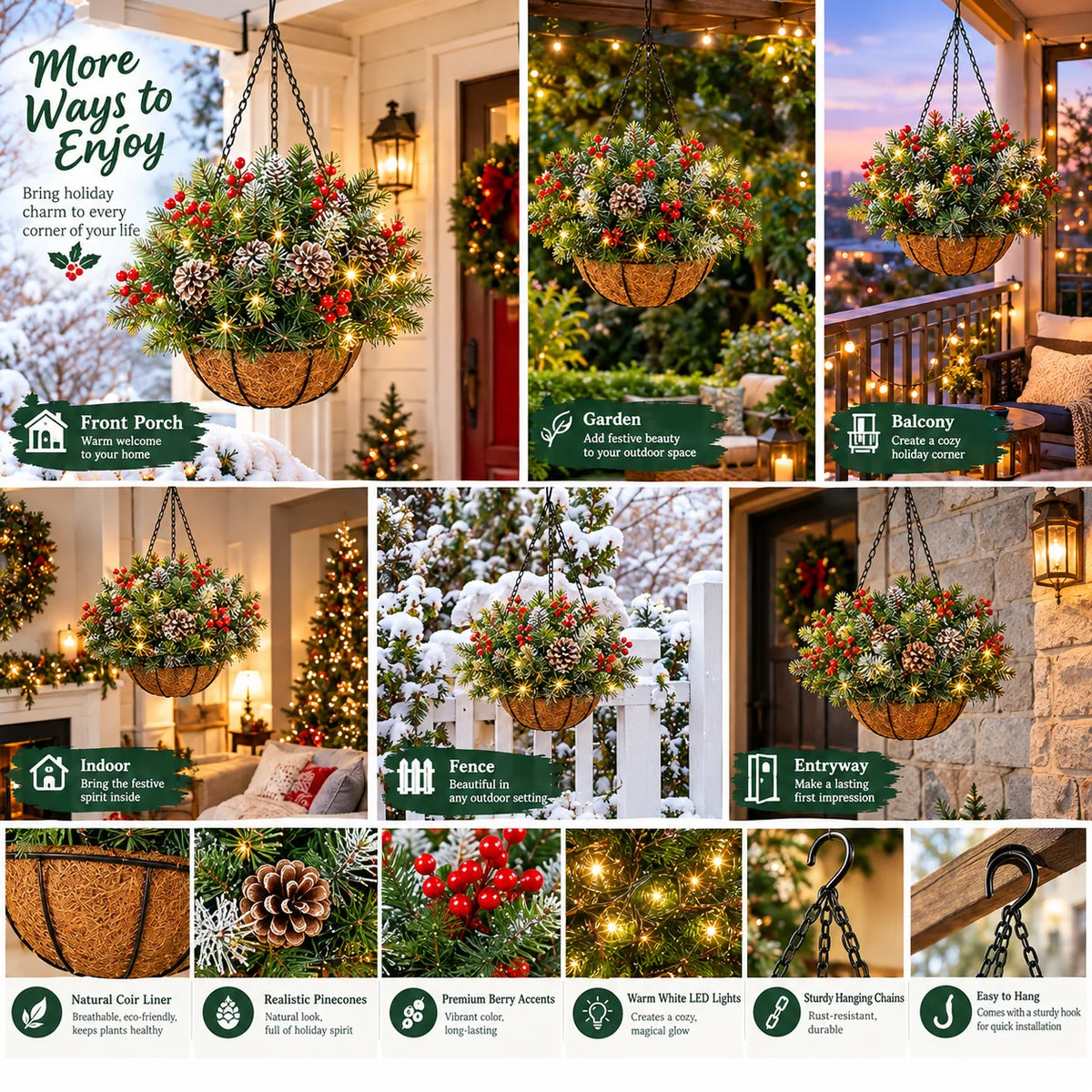 🎄 Last Day 49% OFF 🏆 Pre-Lit Christmas Hanging Basket | Pre-lit, weather-resistant, and zero maintenance🏆