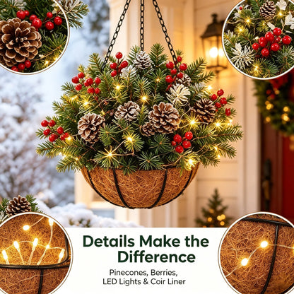 🎄 Last Day 49% OFF 🏆 Pre-Lit Christmas Hanging Basket | Pre-lit, weather-resistant, and zero maintenance🏆