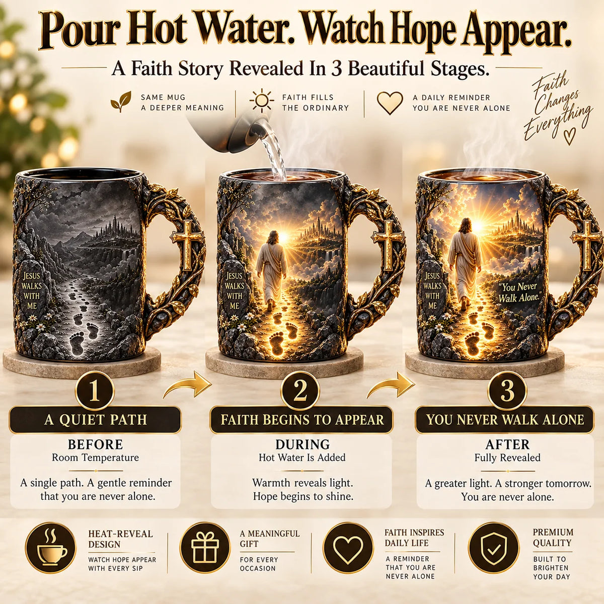 🔥Last Day 49% OFF♥✝️ Jesus Walks With Me™ – Heat-Reveal Faith Mug | You Are Never Alone