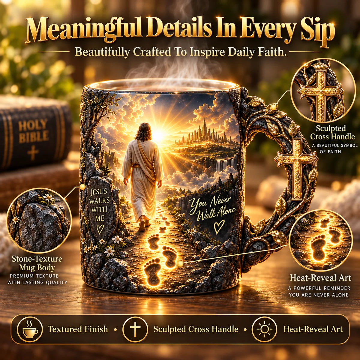 🔥Last Day 49% OFF♥✝️ Jesus Walks With Me™ – Heat-Reveal Faith Mug | You Are Never Alone
