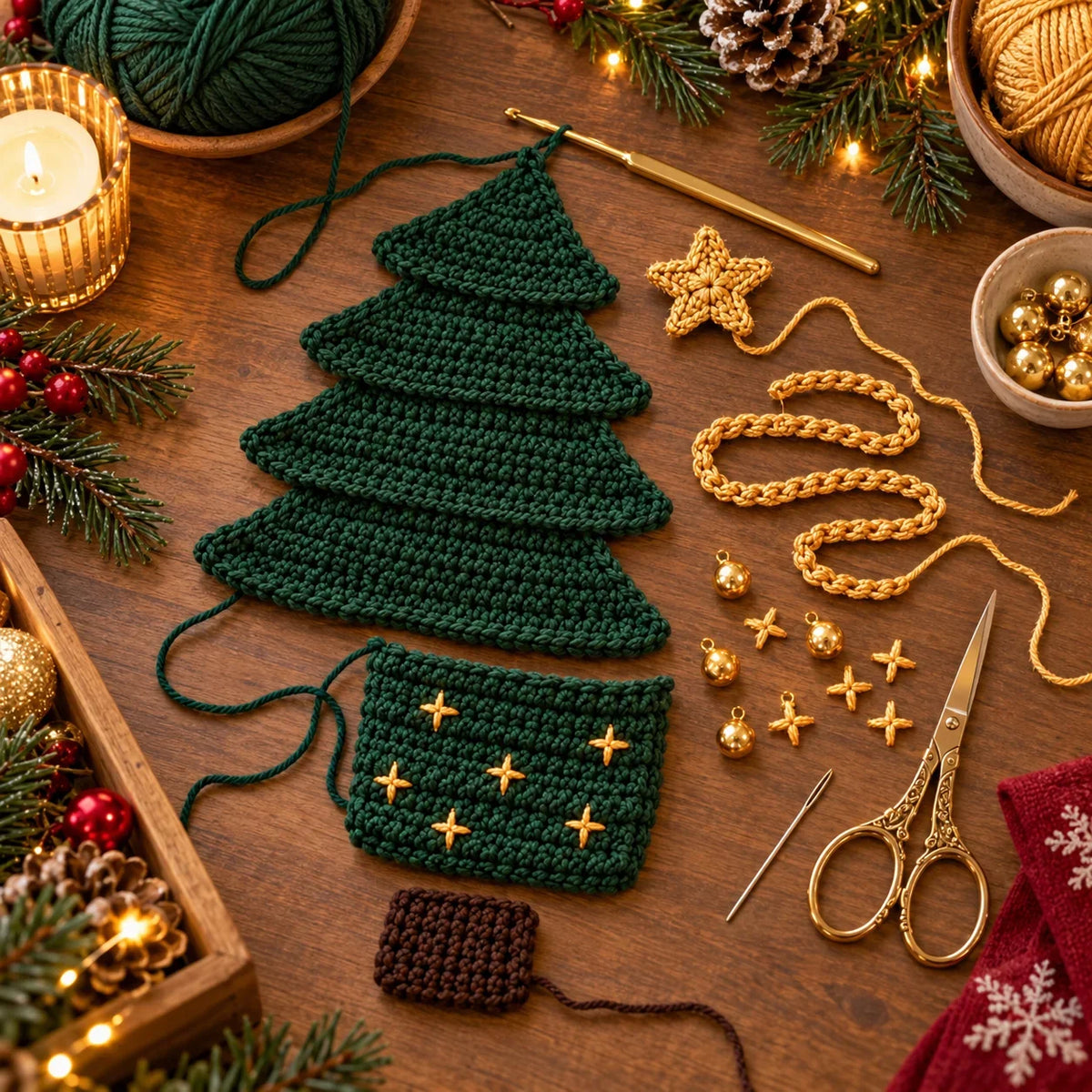 Crochet Christmas Tree Cutlery Holder Pattern Set - 4 Designs