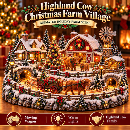 ✨ HOT SALE 49% OFF✨🐮 Highland Cow Christmas Farm Village – Animated Holiday Scene