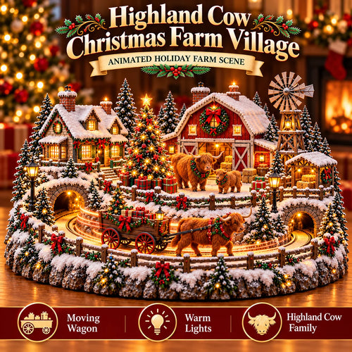 ✨ HOT SALE 49% OFF✨🐮 Highland Cow Christmas Farm Village – Animated Holiday Scene