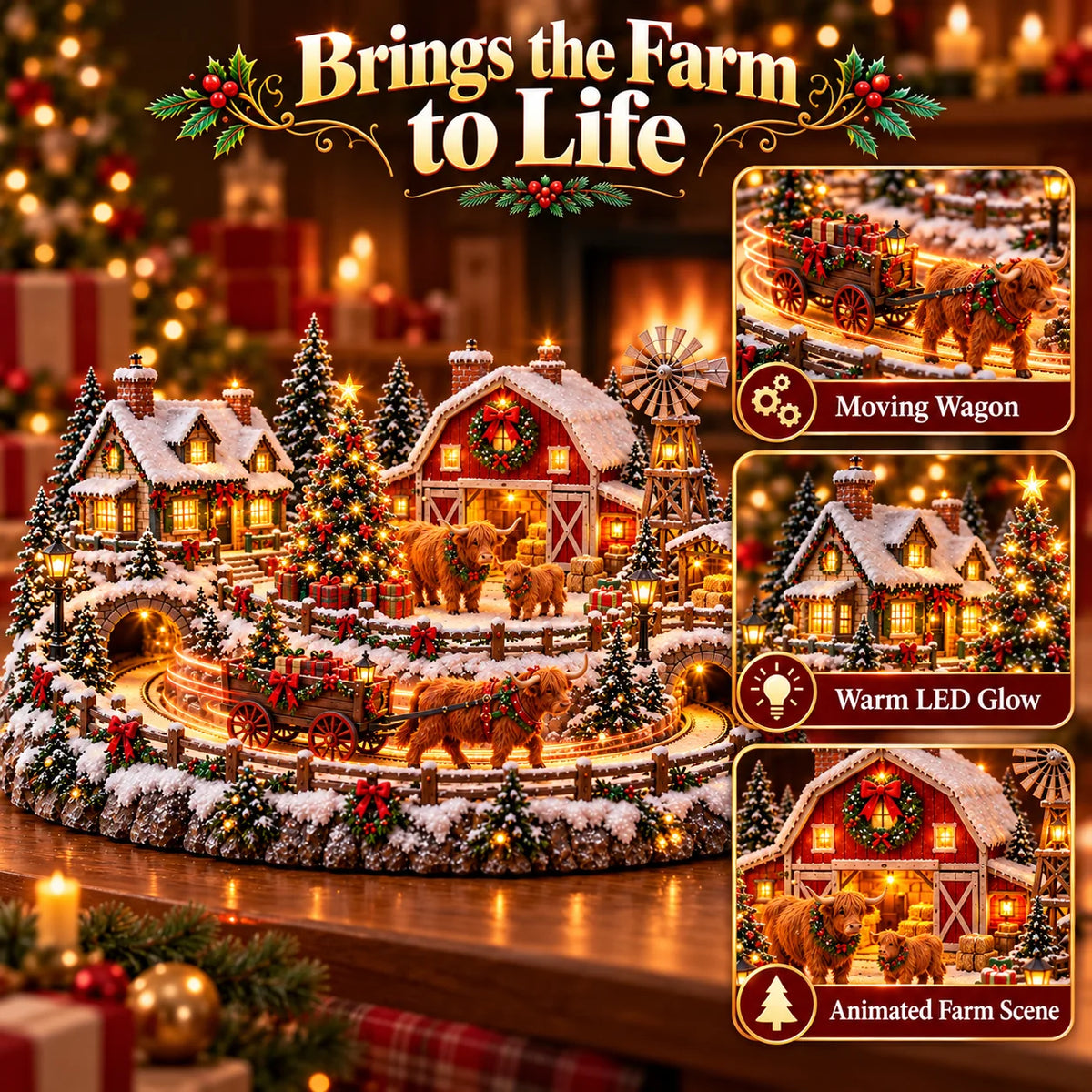 ✨ HOT SALE 49% OFF✨🐮 Highland Cow Christmas Farm Village – Animated Holiday Scene