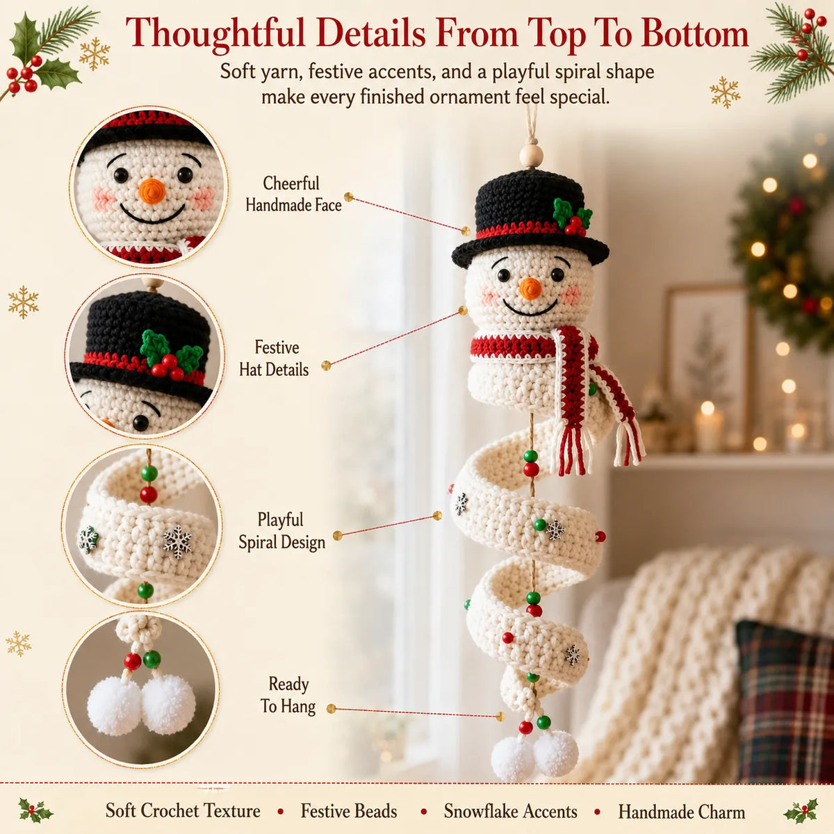 ☃️Crochet Snowman Spiral Ornament Diy Kit  🧶🎄✨