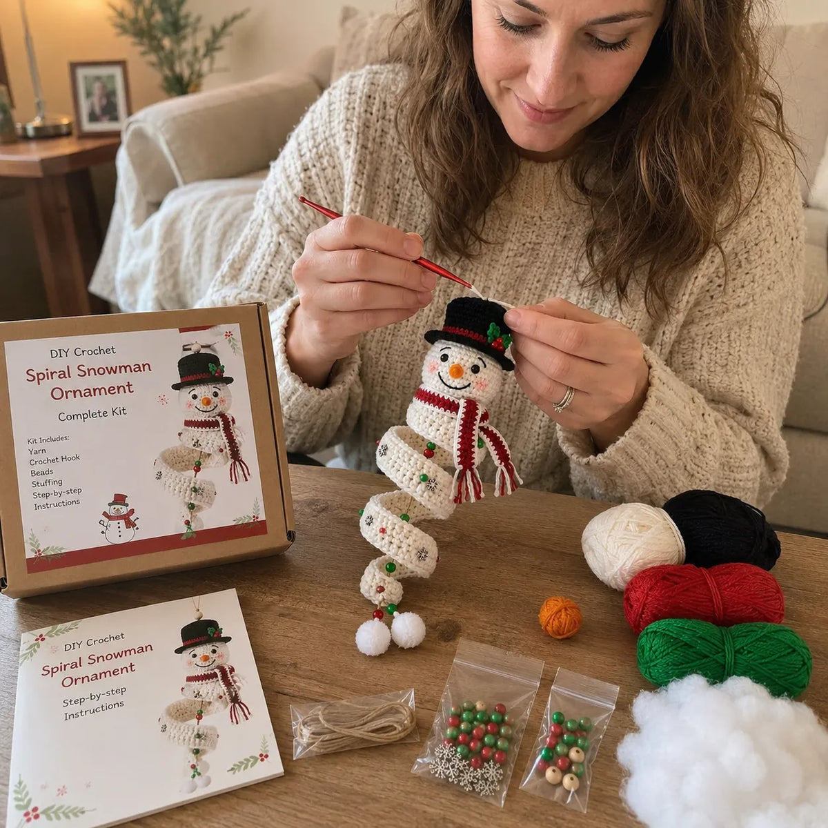 ☃️Crochet Snowman Spiral Ornament Diy Kit  🧶🎄✨