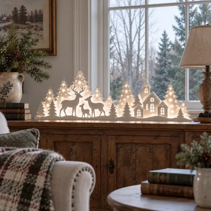 🦌 Illuminated Christmas decorations for the window – reindeer & village | 2-piece LED set ✨