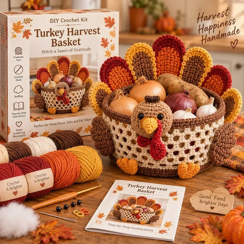 🍂🧶 Harvest Basket Crochet DIY Kit – Charming Vegetable Storage & Fall Decor