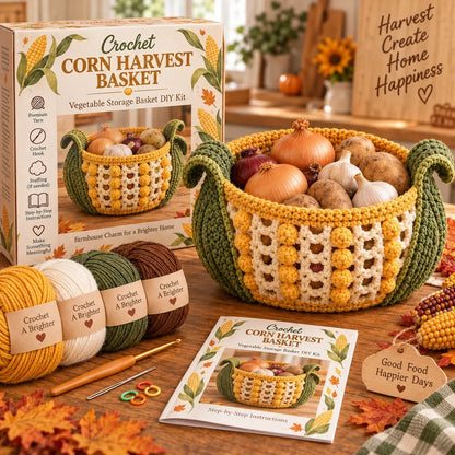 🍂🧶 Harvest Basket Crochet DIY Kit – Charming Vegetable Storage & Fall Decor