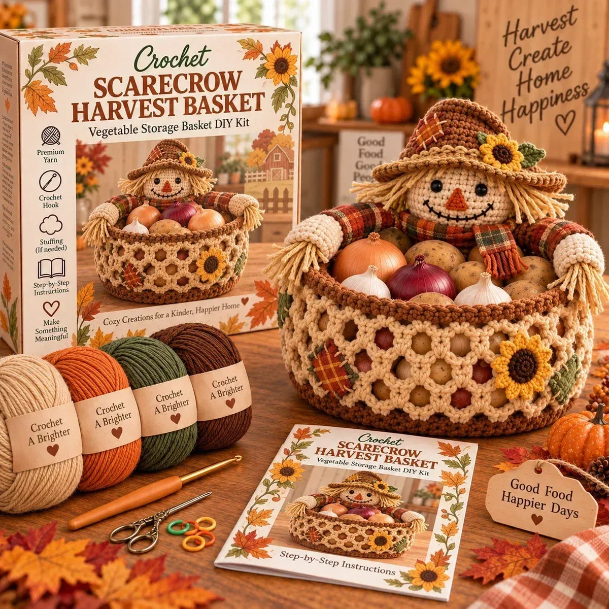 🍂🧶 Harvest Basket Crochet DIY Kit – Charming Vegetable Storage & Fall Decor