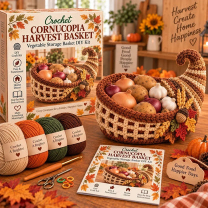 🍂🧶 Harvest Basket Crochet DIY Kit – Charming Vegetable Storage & Fall Decor