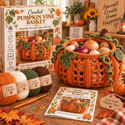 🍂🧶 Harvest Basket Crochet DIY Kit – Charming Vegetable Storage & Fall Decor