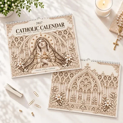 ✝️✨ 2027 Catholic Liturgical Wall Calendar – Gothic Sacred Art & Saints