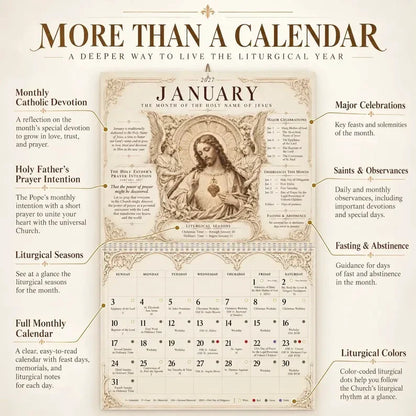 ✝️✨ 2027 Catholic Liturgical Wall Calendar – Gothic Sacred Art & Saints
