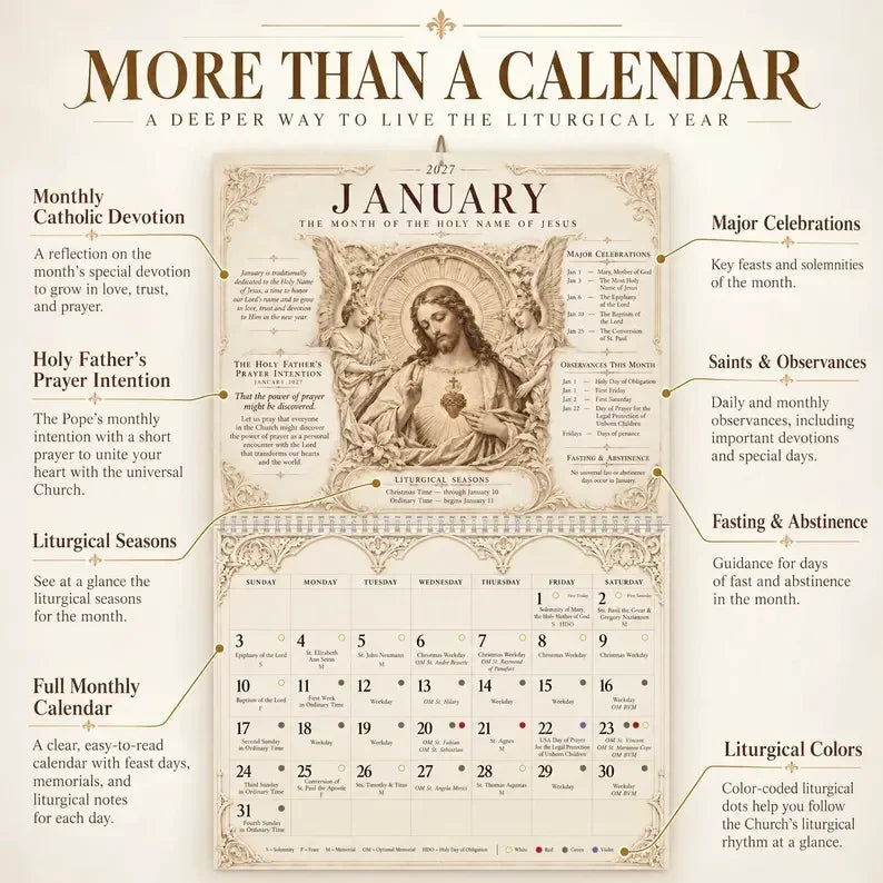 ✝️✨ 2027 Catholic Liturgical Wall Calendar – Gothic Sacred Art & Saints