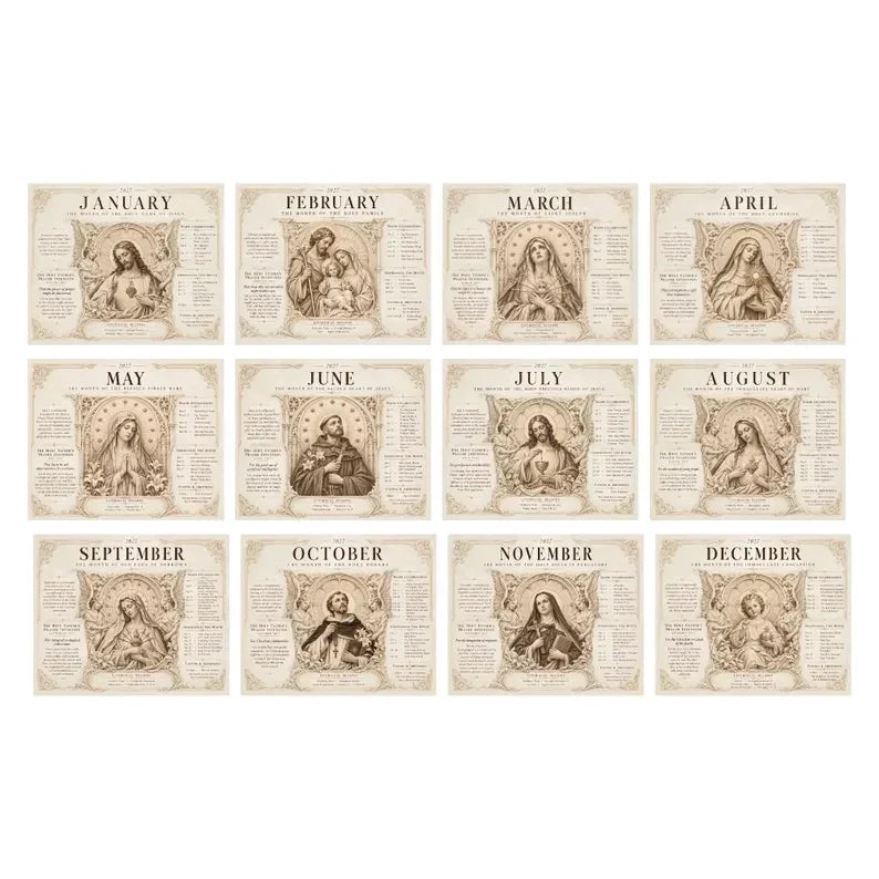 ✝️✨ 2027 Catholic Liturgical Wall Calendar – Gothic Sacred Art & Saints