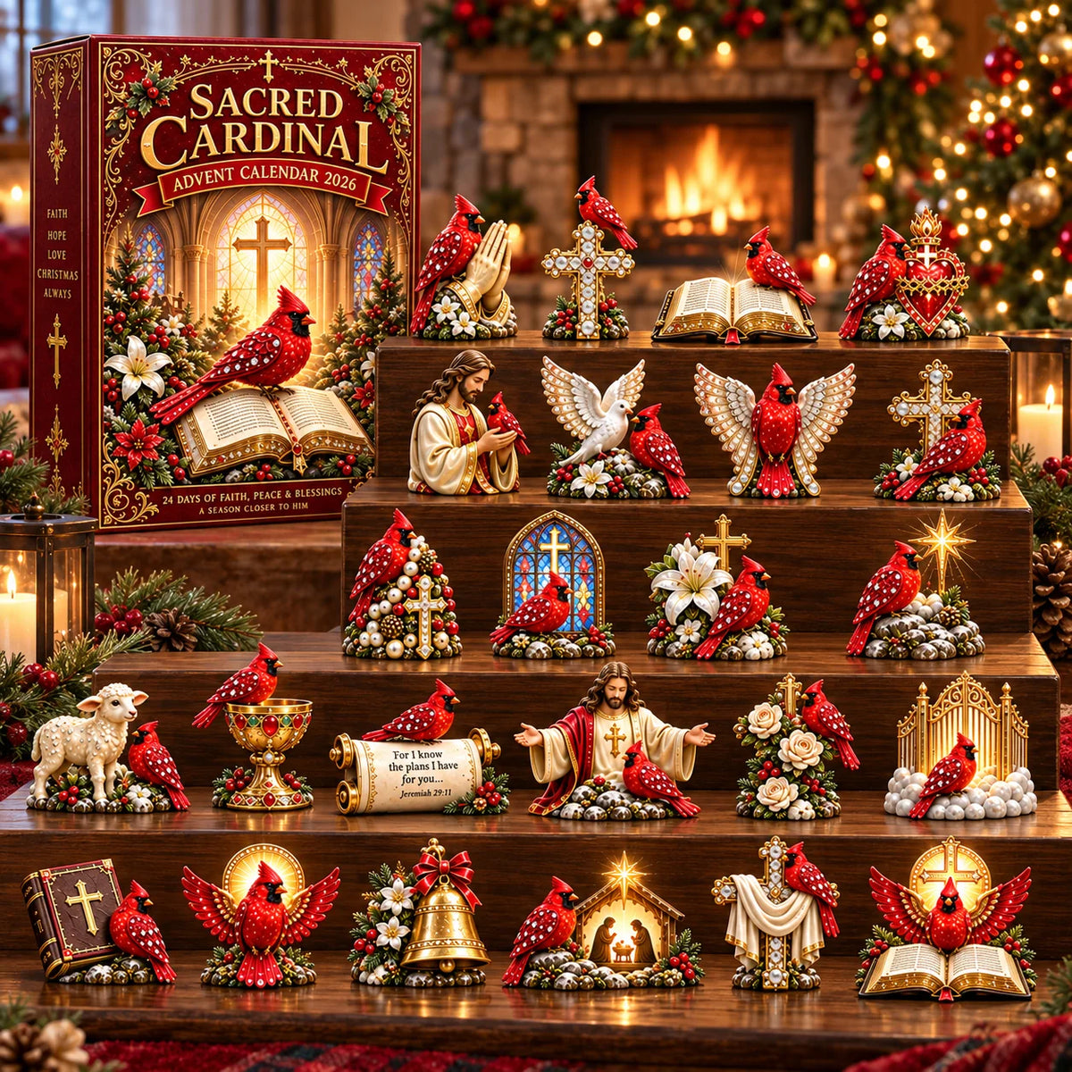 🔥Sacred Cardinal Advent Calendar 2026 – 24 Christian Keepsake Figurines of Faith, Hope & Christmas Blessings.