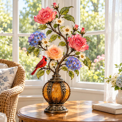 🌹✨ Eternal Bloom – Vintage Rose & Cardinal Table Lamp