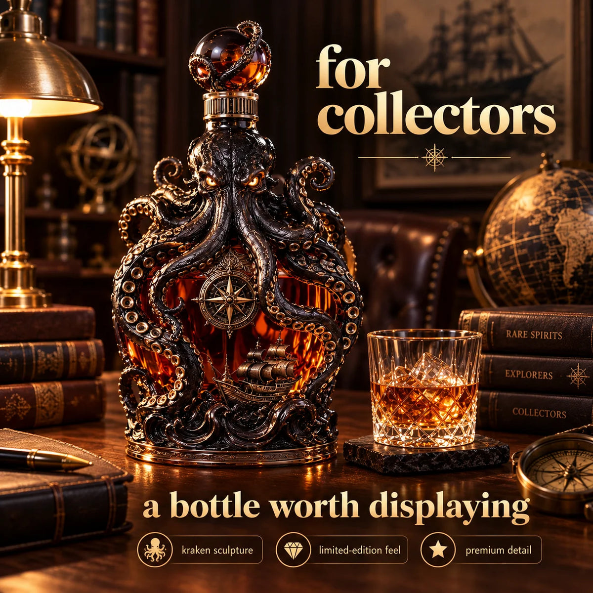 🐙kraken Voyage Octopus Whiskey Decanter | Gothic Nautical Bar Centerpiece