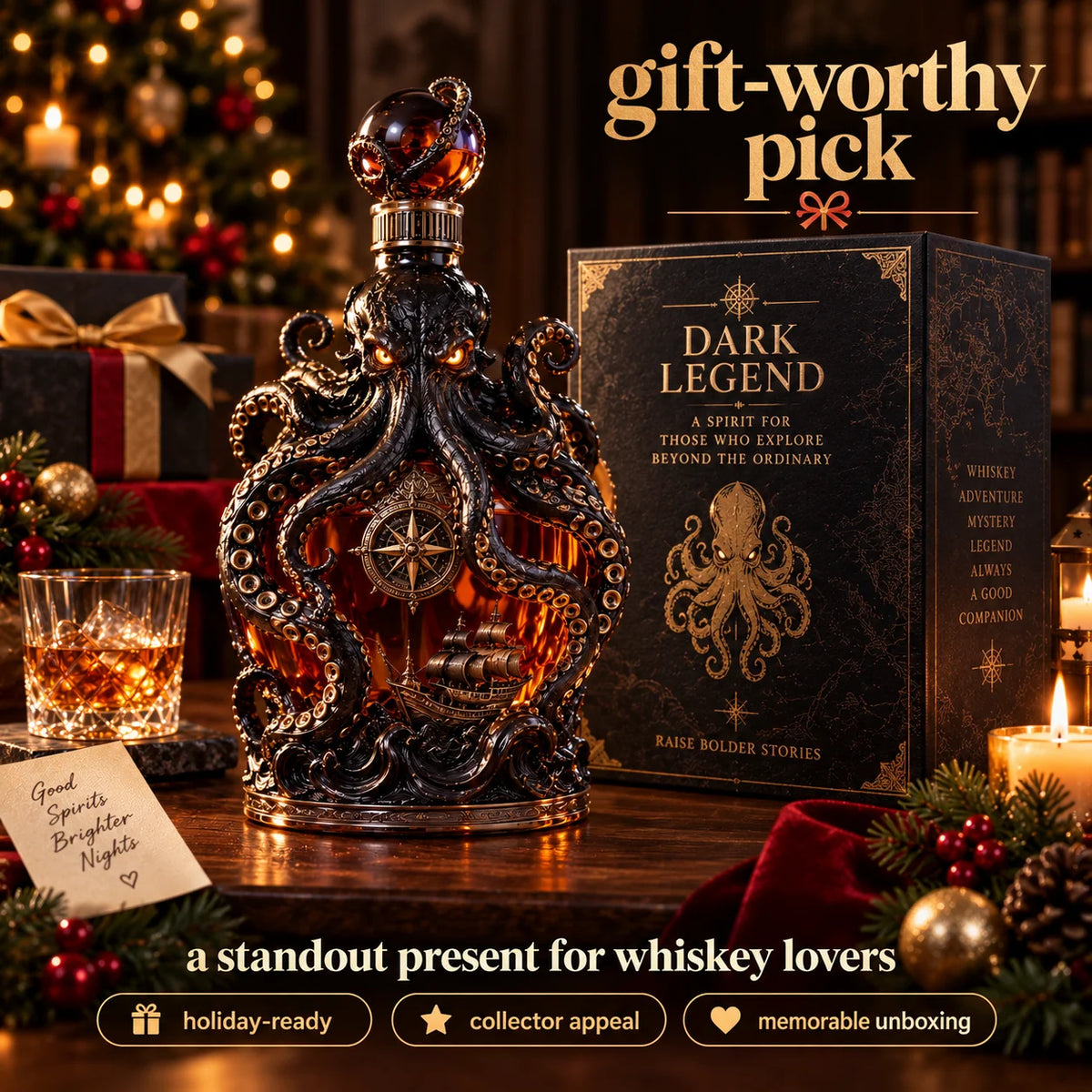 🐙kraken Voyage Octopus Whiskey Decanter | Gothic Nautical Bar Centerpiece