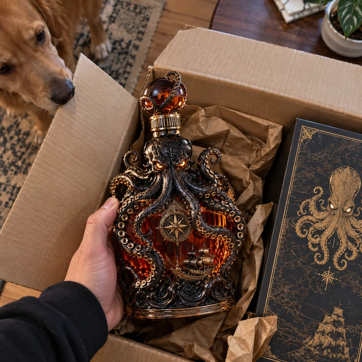 🐙kraken Voyage Octopus Whiskey Decanter | Gothic Nautical Bar Centerpiece